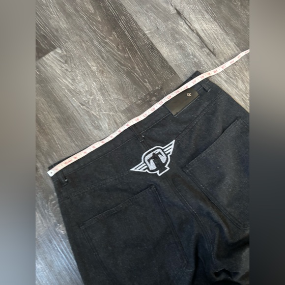 Game Time y2K black denim baggy jeans embroidered skulls oversized fit - Picture 5 of 6